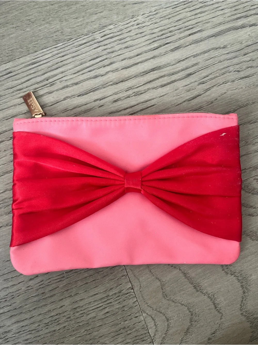 ipsy Pink Cosmetic Bag with Red Bow Accent